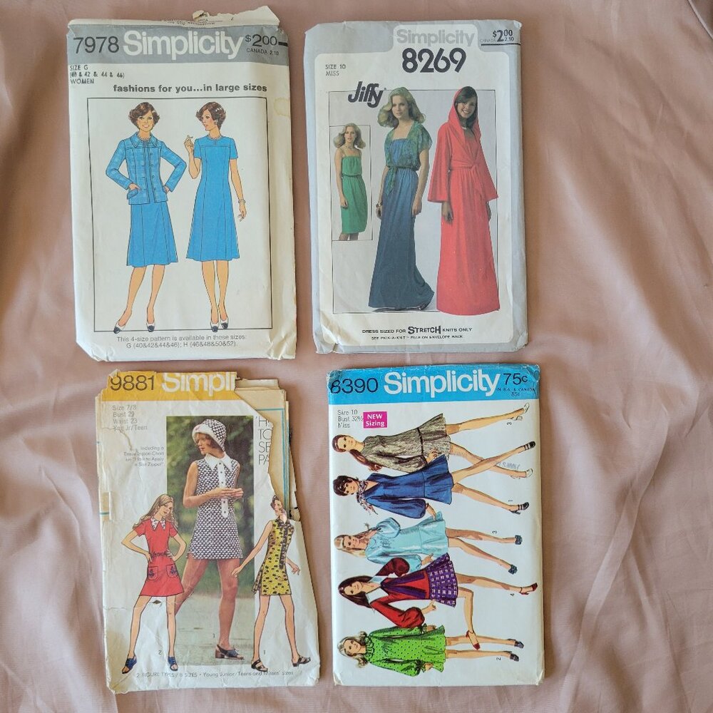 Vintage 60’s & 70’s Simplicity Sewing Patterns Lot of 4.  Teen/Miss/Women’s